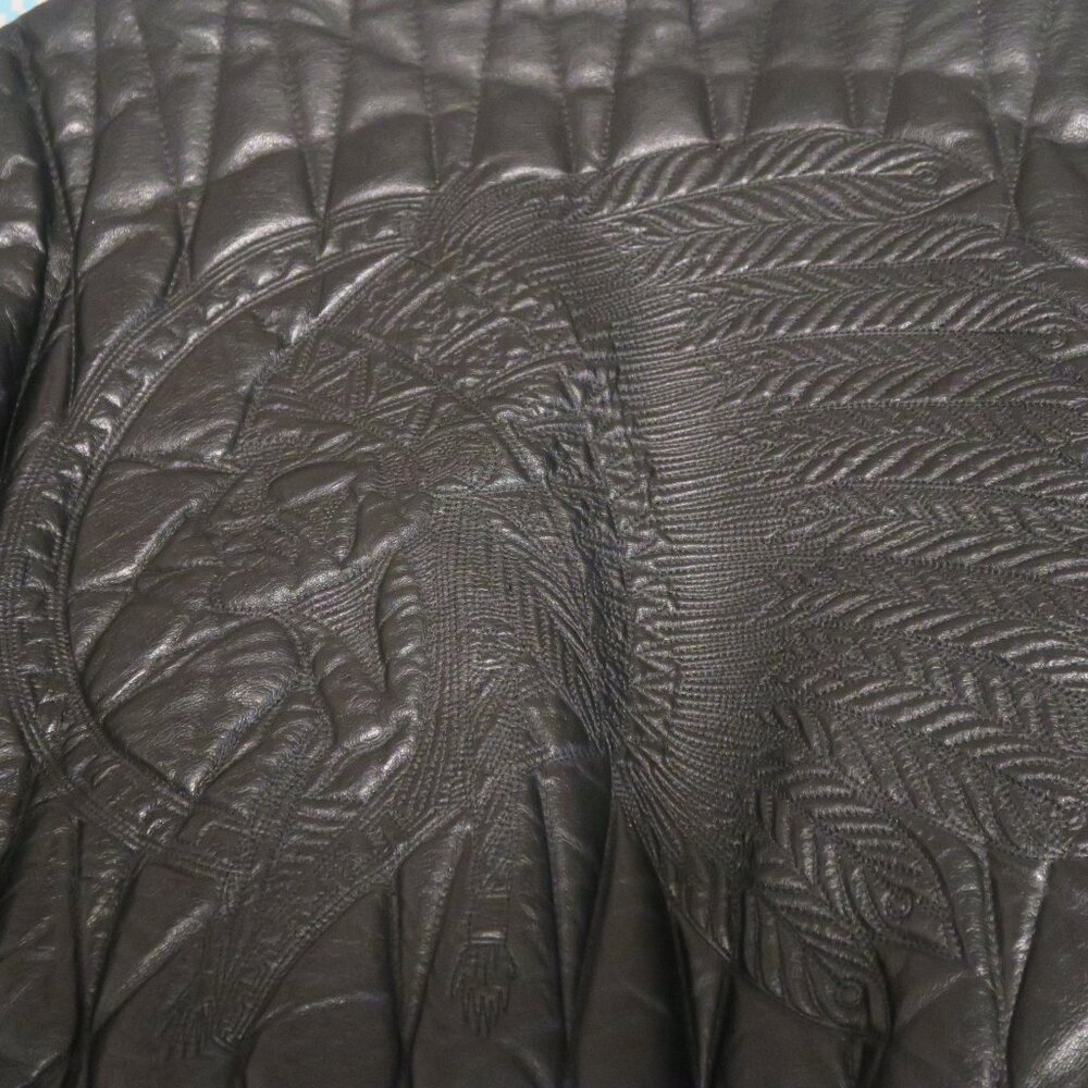 VTG 90s Max USA Leather Jacket Patterned Indian Head Cherokee Native American XL - Picture 2 of 9